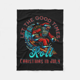 Christmas In July Surfing Santa Claus Beach Xmas S Fleece Blanket