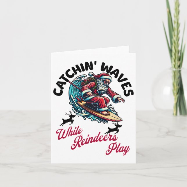 Christmas In July Surfing Santa Claus Summer Beach Card (Front)