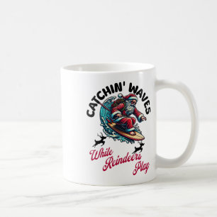 Christmas In July Surfing Santa Claus Summer Beach Coffee Mug