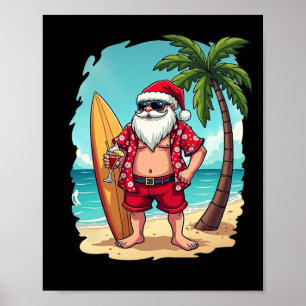 Christmas In July, Surfing Santa Tropical Holiday  Poster