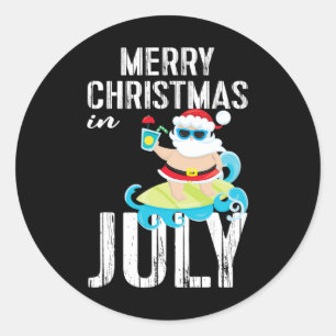 Christmas In July Surfing Santa Tropical Shirt  Classic Round Sticker