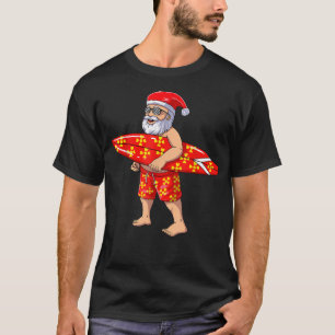 Christmas in July Surfing Santa With Summer Hawaii T-Shirt