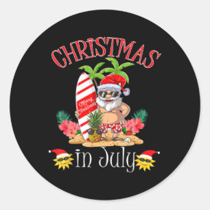 Christmas In July T Shirt Funny Santa Summer Beach Classic Round Sticker