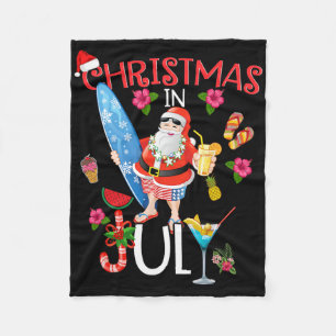 Christmas In July T Shirt Funny Santa Summer Beach Fleece Blanket