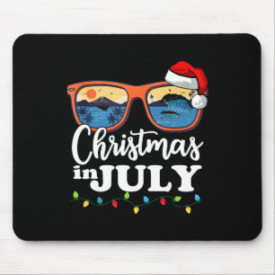 Christmas In July T Shirt Funny Santa Summer Beach Mouse Pad