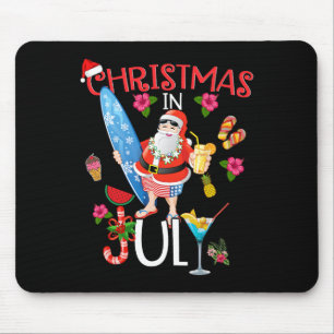 Christmas In July T Shirt Funny Santa Summer Beach Mouse Pad