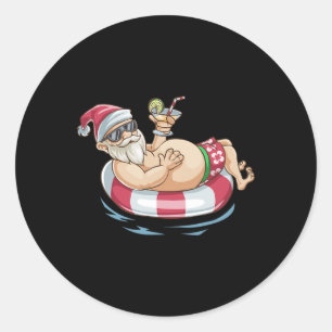 Christmas In July T Shirt Hawaiian Santa Floatie S Classic Round Sticker