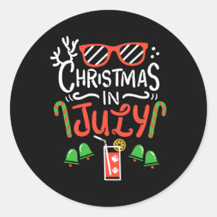 Christmas In July T Shirt Summer Beach Vacation Classic Round Sticker