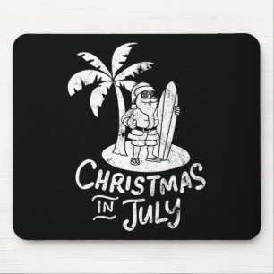 Christmas In July T Shirt Surfing Santa Claus Tee Mouse Pad