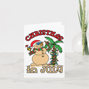 Christmas In July T Shirts Snowman Sand Palm Tree  Card