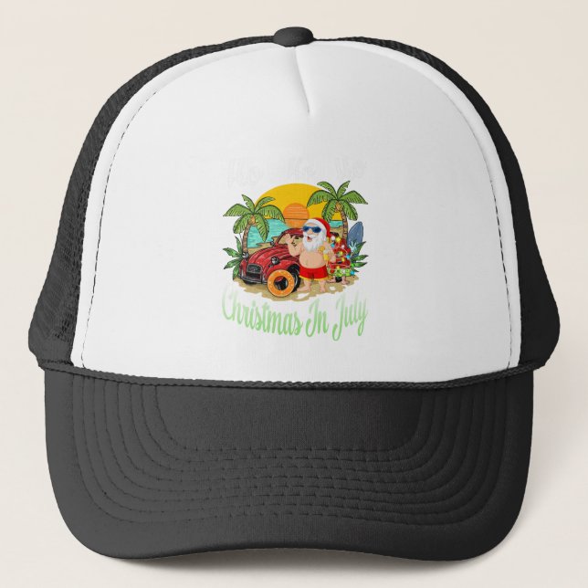 Christmas In July Tee Funny Santa Summer Beach Trucker Hat (Front)