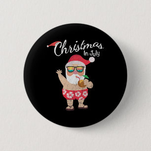Christmas In July Tee Funny Santa Summer Beach Vac 6 Cm Round Badge