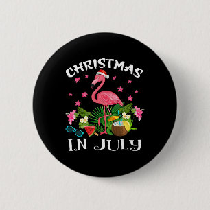 Christmas In July Tee Pink Flamingo Lover 6 Cm Round Badge