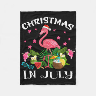 Christmas In July Tee Pink Flamingo Lover  Fleece Blanket