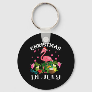 Christmas In July Tee Pink Flamingo Lover Key Ring
