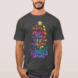 Christmas In July Tie Dye Colourful Xmas Tree Ligh T-Shirt