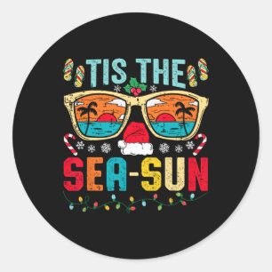 Christmas In July Tis The Sea Sun Santa Beach Summ Classic Round Sticker