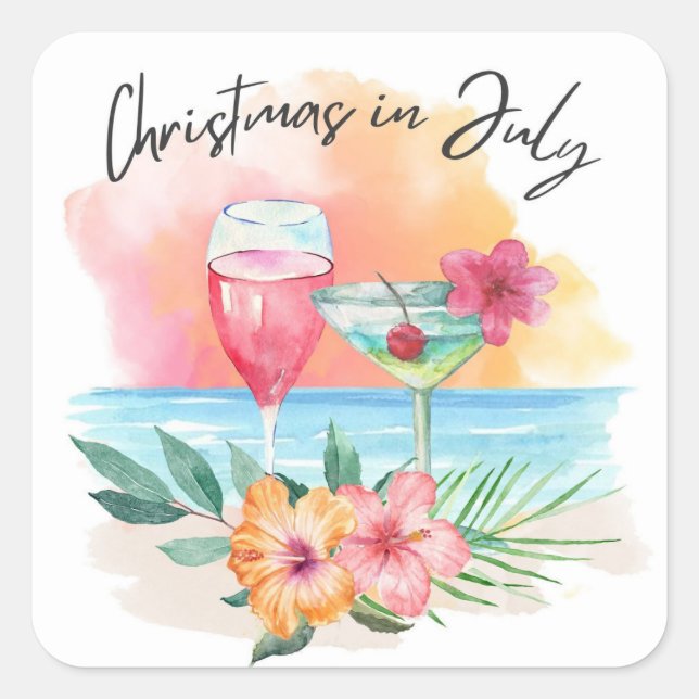Christmas In July Tropical Beach Summer Party Square Sticker (Front)
