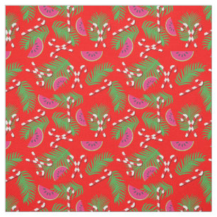 Christmas in July Tropical Candy Canes Pattern Fabric