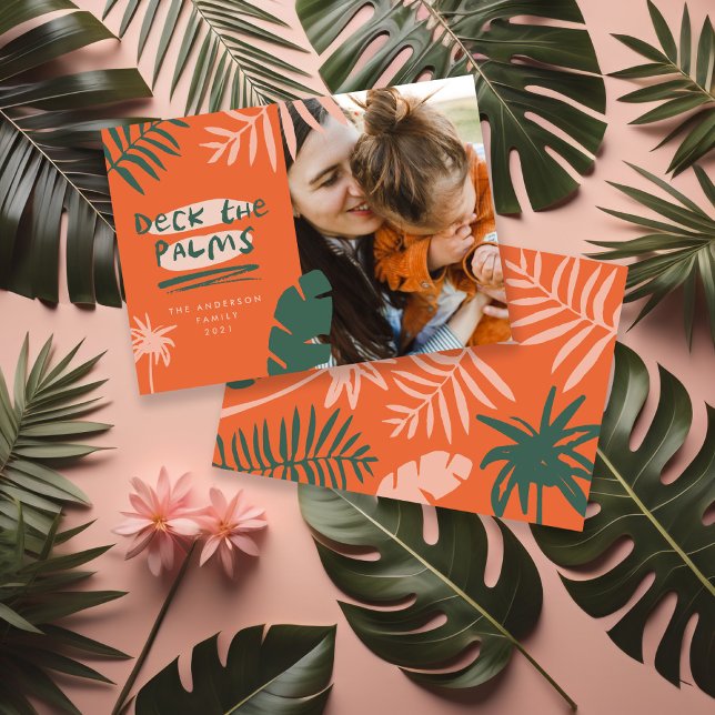 Christmas in july tropical palm tree modern photo  holiday card (Creator Uploaded)