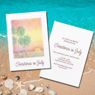 Christmas in July Tropical Palm Trees Beach Party Invitation