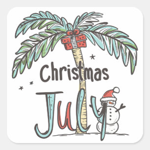 Christmas in July Tropical Snowman Holiday Design Square Sticker
