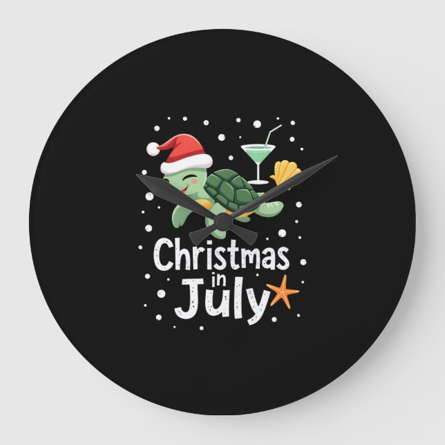 Christmas In July Turtle Summer Xmas Tortoise Wome Large Clock (Front)