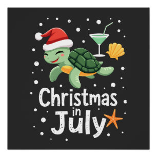 Christmas In July Turtle Summer Xmas Tortoise Wome Poster