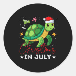 Christmas In July Turtle Xmas Lights Santa Hat Sum Classic Round Sticker
