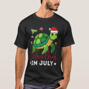 Christmas In July Turtle Xmas Lights Santa Hat Sum T-Shirt
