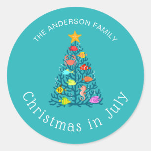 Christmas in July Undersea Coral Tropical Fishes Classic Round Sticker