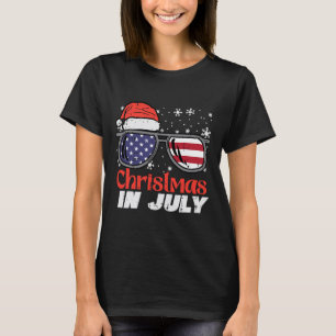 Christmas In July Us Flag Santa Patriot Men Women T-Shirt