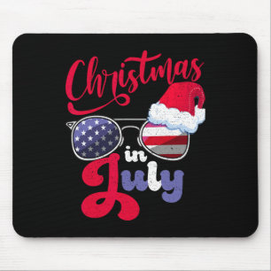 Christmas In July Usa Americain Sungles Santa Hat Mouse Pad