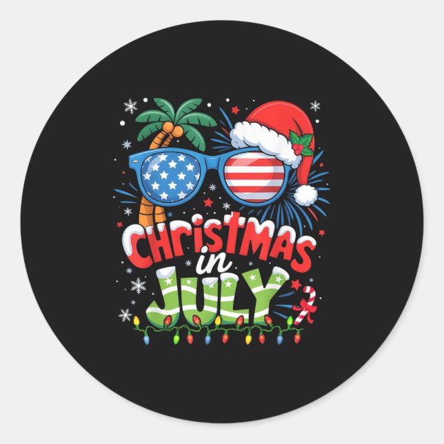 Christmas In July Usa Flag Summer Beach Hawaii San Classic Round Sticker (Front)