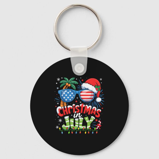Christmas In July Usa Flag Summer Beach Hawaii San Key Ring (Front)