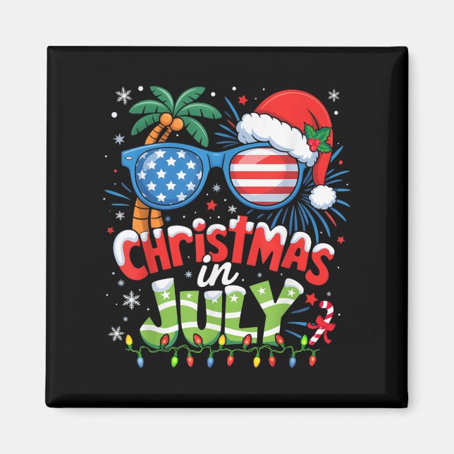 Christmas In July Usa Flag Summer Beach Hawaii San Magnet (Front)