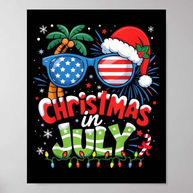 Christmas In July Usa Flag Summer Beach Hawaii San Poster (Front)
