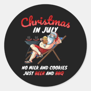 Christmas In July Vacation Santa Claus Xmas Party Classic Round Sticker
