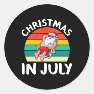 Christmas In July Vintage Santa Hawaiian Surfing S Classic Round Sticker