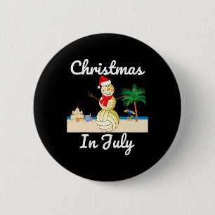 Christmas In July Volleybyll Snowman Santa Hat Sca 6 Cm Round Badge