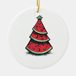 Christmas in July Watermelon Christmas Tree Ceramic Ornament