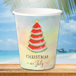 Christmas in July Watermelon Christmas Tree Paper Cups<br><div class="desc">These Christmas in July Paper Cups are decorated with a red watercolor watermelon Christmas tree on a colourful background.
Because we create our artwork you won't find this exact image from other designers.
Original Watercolor © Michele Davies.</div>
