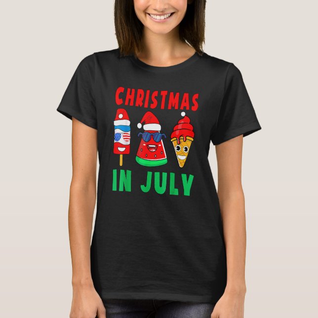 Christmas In July Watermelon Ice Pops Xmas Santa H T-Shirt (Front)