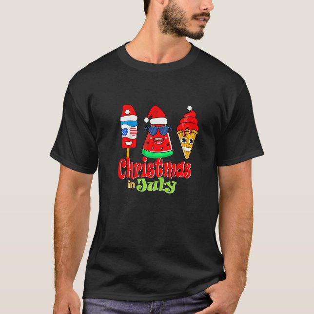 Christmas In July Watermelon Ice Pops Xmas Santa H T-Shirt (Front)
