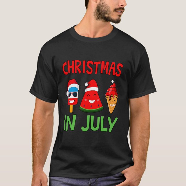Christmas In July Watermelon Ice Pops Xmas Summer  T-Shirt (Front)