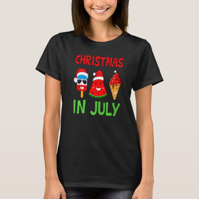 Christmas In July Watermelon Ice Pops Xmas Summer  T-Shirt (Front)