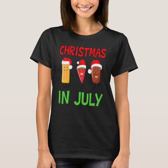 Christmas In July Watermelon Ice Pops Xmas Summer  T-Shirt (Front)