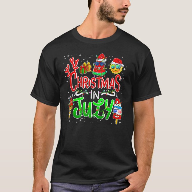 Christmas In July Watermelon Santa Hat Family Ice  T-Shirt (Front)