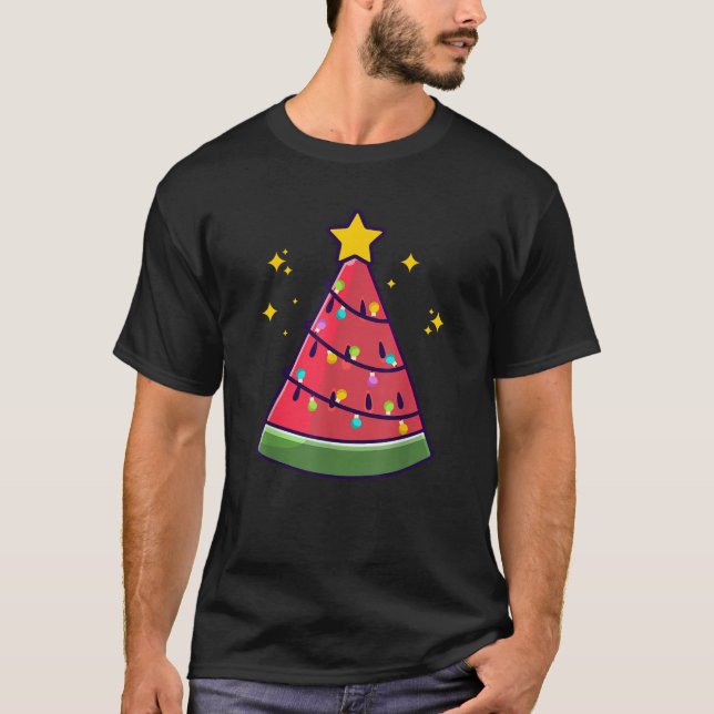 Christmas In July Watermelon Summer Xmas Tree Cute T-Shirt (Front)