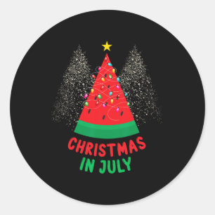 Christmas In July Watermelon Tree Summer Men Women Classic Round Sticker